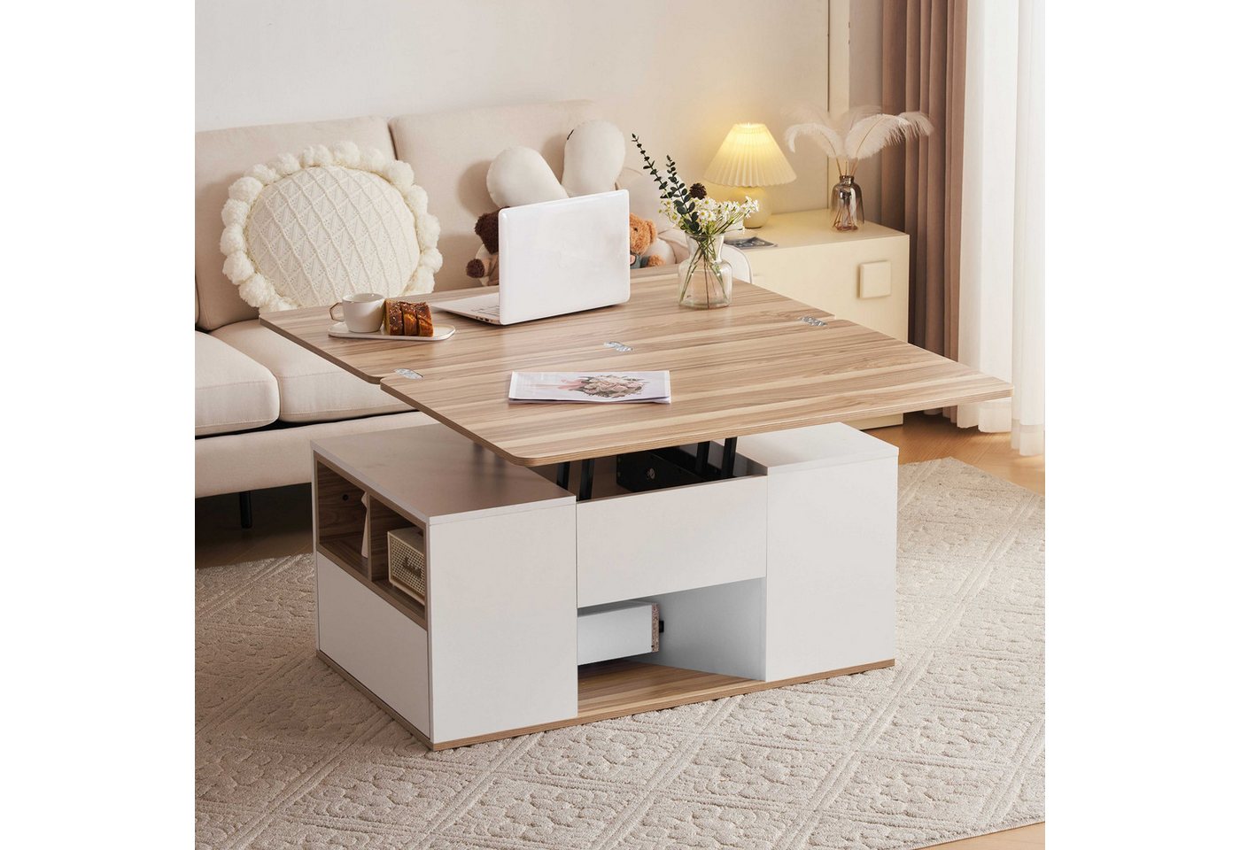 BlingBin Couchtisch Hebbarer Multifunktions,Tischplatte öffnet sich zu 2 Tischen (1 Set, 1-St., 100*51*47cm(L*W*H), moderne Wohnzimmermöbel, Büro Esstisch Beistelltisch von BlingBin
