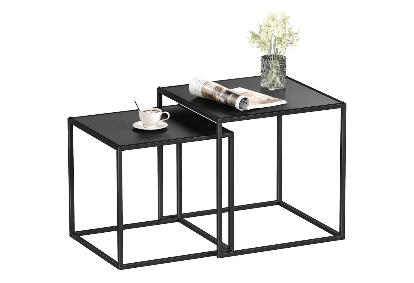 BlingBin Couchtisch Kaffeetisch Beistelltisch Satztisch (2-St., 2er-Set,modernes Design,Stahlrahmen), schwarz,40x40x40cm von BlingBin
