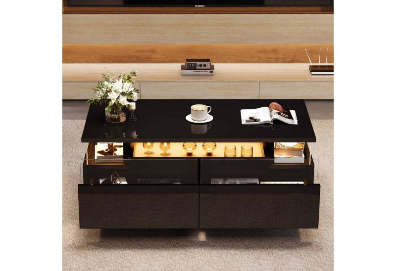 BlingBin Couchtisch Kaffeetisch Beistelltisch Wohnzimmertisch (1-St., mit Tablett,2 Schubladen,LED-Licht), 90×45×35.5 cm,fürs Wohnzimmer von BlingBin
