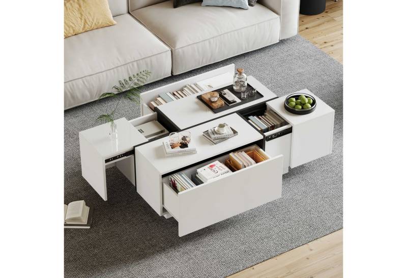 BlingBin Couchtisch Kaffeetisch Beistelltisch Wohnzimmertisch (1-St., mit vier Schubladen, verschiebbare Tischplatte, Tragkraft bis zu 30 kg), Patchwork-Farben mit Hochglanzoptik, 100x60x40 cm von BlingBin