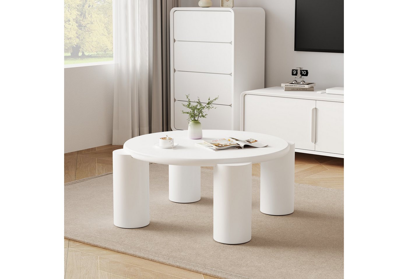 BlingBin Couchtisch Moderner Couchtisch, Kaffeetisch Sofatisch, Weißer Teetisch (Wohnzimmertisch aus MDF und PVC mit 4 Stabilen Stützbeinen, 1-St., Große: 70*70*40cm, Gewichtskapazität: 75kg), Passt Gut in Wohnzimmer, Schlafzimmer, Balkon, Terrasse, Weiß von BlingBin
