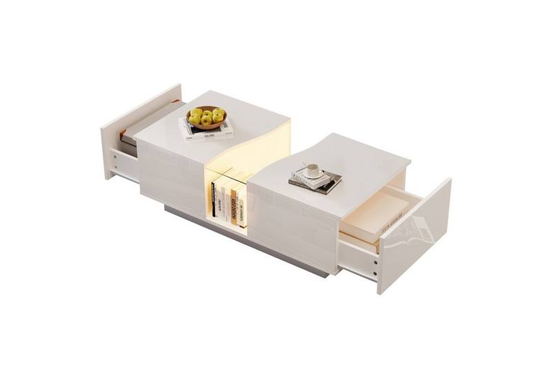 BlingBin Couchtisch Moderner LED-Couchtisch mit 2 Schubladen MDF-Beistelltisch (1er Set, 1-St., 100 x 50 x 35 cm), mit LED-Licht und Acrylplatte für Wohnzimmer, Schlafzimmer von BlingBin