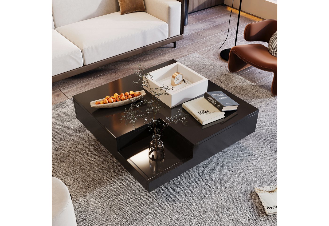 BlingBin Couchtisch Moderner Wohnzimmertisch Beistelltisch Kaffeetisch Sofatisch (Aufbewahrungstisch mit Herausnehmbarer Aufbewahrungsbox und LED-Lichteffekt, 1-St., Gesamtabmessungen: 72*72*30 cm, Produktladung: 30kg), Hochglanz Teetisch für Wohnzimmer, Spanplatte, Weiß und Schwarz BlingBin Couchtisch Moderner Wohnzimmertisch Beistelltisch Kaffeetisch Sofatisch (Aufbewahrungstisch mit Herausnehmbarer Aufbewahrungsbox und LED-Lichteffekt, 1-St., Gesamtabmessungen: 72*72*30 cm, Produktladung: 30kg), Hochglanz Teetisch für Wohnzimmer, Spanplatte, Weiß und Schwarz von BlingBin