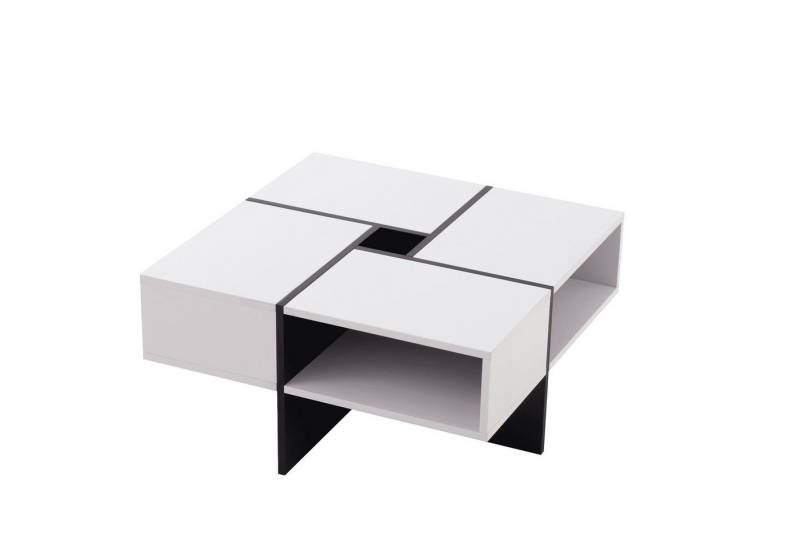 BlingBin Couchtisch Moderner quadratischer (1-St., 5 offene Fächer, mittleres Ablagefach 10x10cm), 70x70x35cm - Schwarz-weißes Design von BlingBin