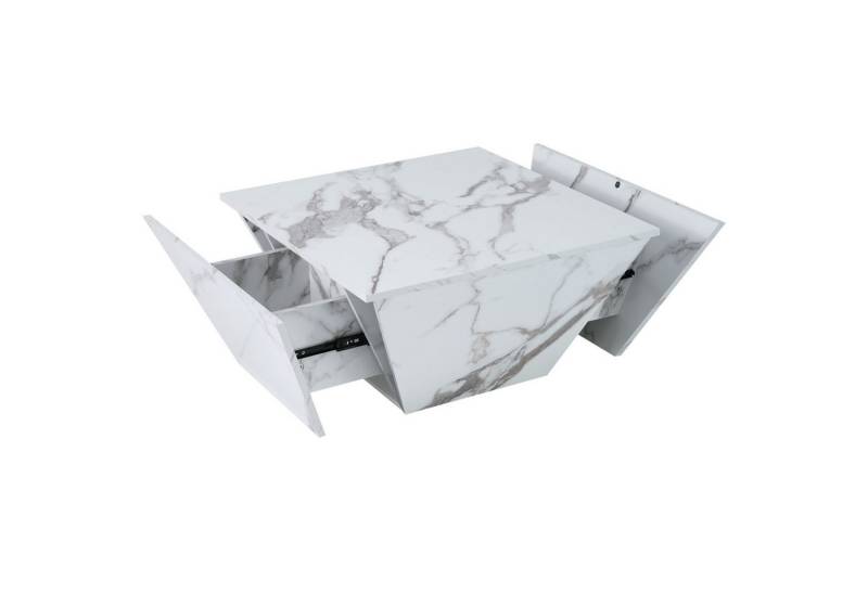 BlingBin Couchtisch Trommel Couchtisch Wohnzimmertisch (1er Set, 1-St., Wohnzimmertisch 70*70*37cm), Trapezförmiger weißer Marmorfurnier Couchtisch von BlingBin