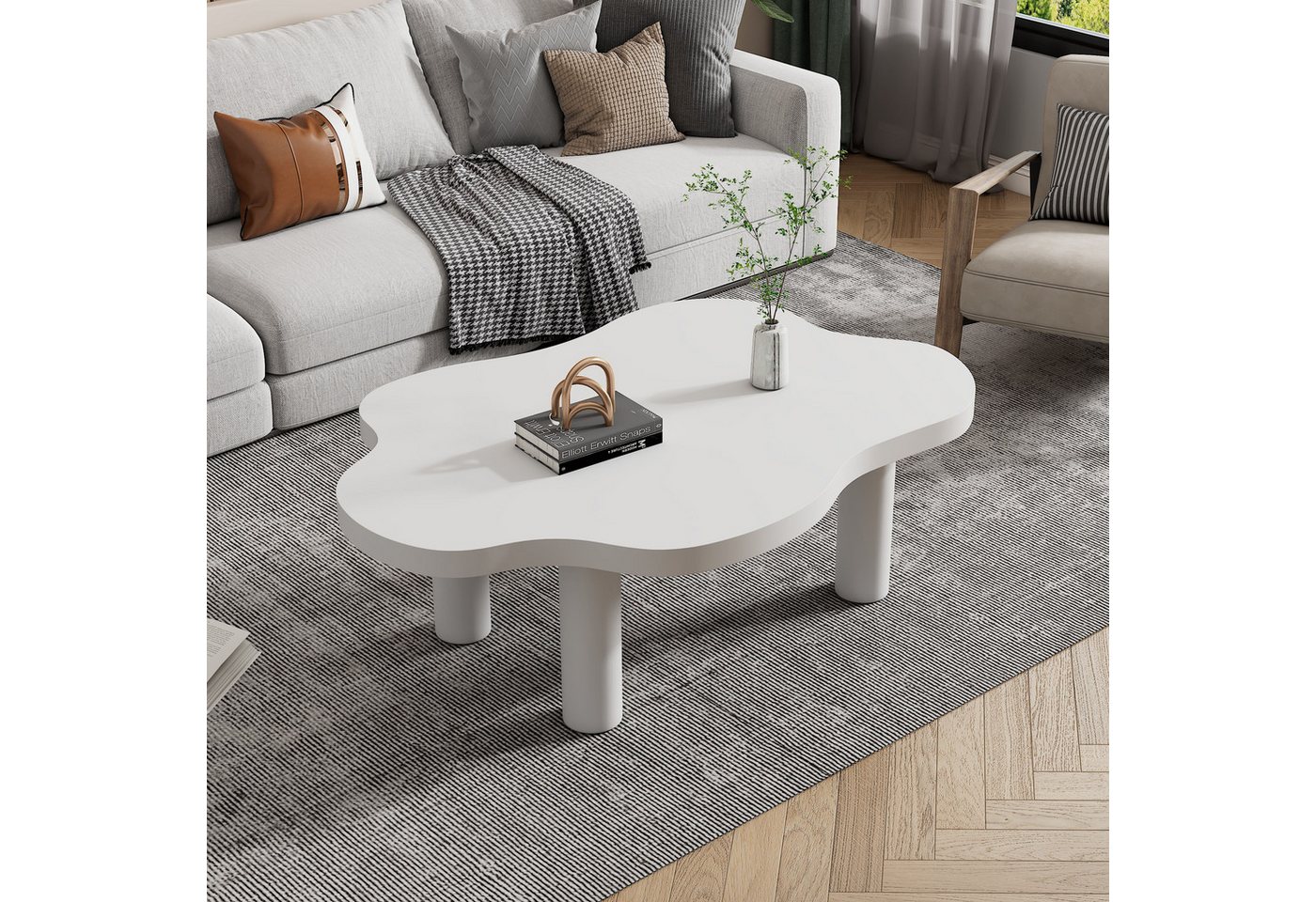 BlingBin Couchtisch Wolken-Couchtisch, Kaffeetisch Sofatisch Teetisch Beistelltisch (Wohnzimmertisch aus MDF und PVC mit 4 Stabilen Stützbeinen, 1-St., Moße: 100*70*40cm, Gewichtskapazität: 75kg), Moderner Unregelmäßiger Cartoon-Satztisch für den Innenbereich, Weiß von BlingBin