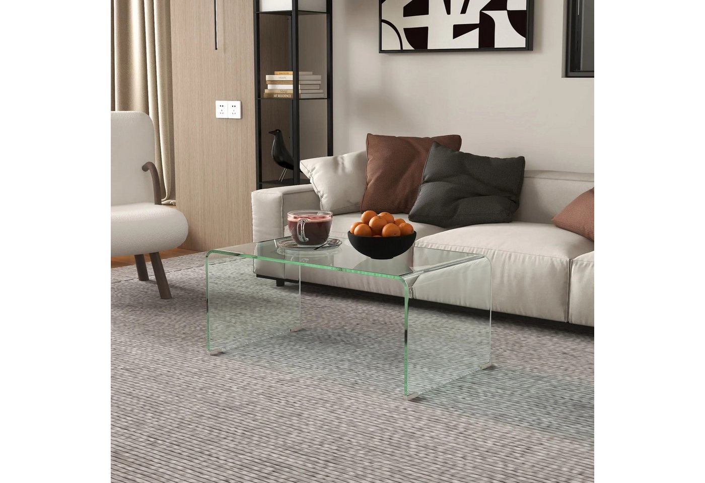 BlingBin Couchtisch echteckiger Wohnzimmertisch modernes Design aus gehärtetem Glas (1er Set, 1-St., 80cm x 45cm x 35cm), mit abgerundeten Kanten sicher 80 x 45 x 35 cm transparent von BlingBin