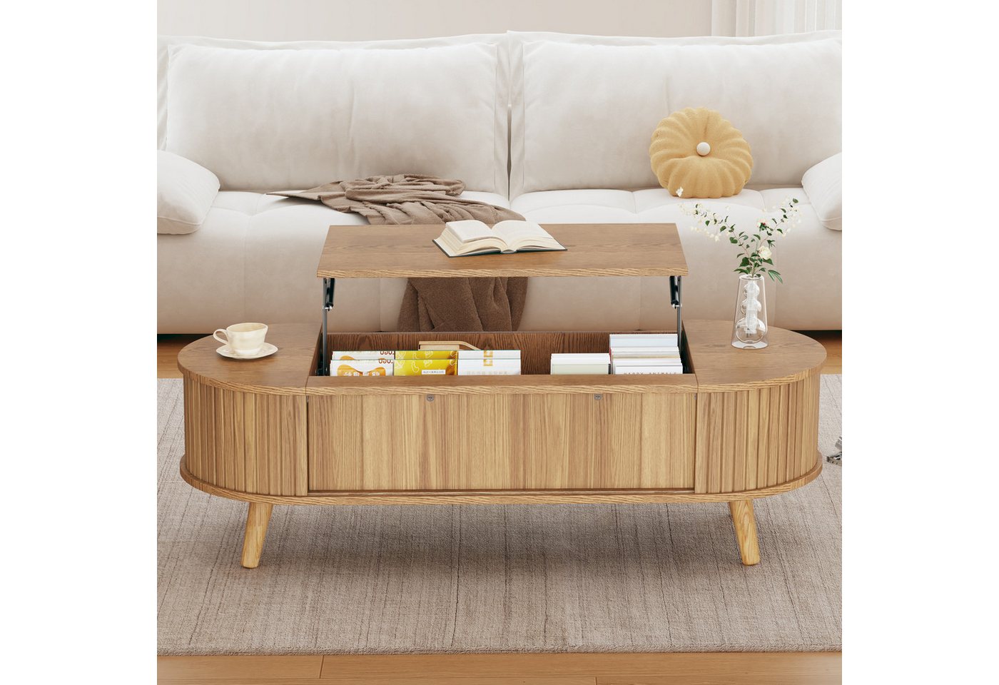 BlingBin Couchtisch kaffeetisch Beistelltisch Wohnzimmertisch Sofatisch (1-St., mit verstecktem Stauraum,5 Ablageflächen), 120x50x39.5cm,kann auf 53.5 cm angehoben werden von BlingBin