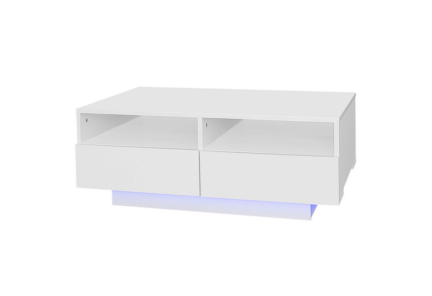BlingBin Couchtisch mit LED-Beleuchtung, Sofatisch, Wohnzimmertisch (1er Set, 1-St., LED Hochglanz Couchtisch mit 4 Schubladen), mit 16 Farben LED Lichter für Wohnzimmer Schlafzimmer, USB, weiß von BlingBin