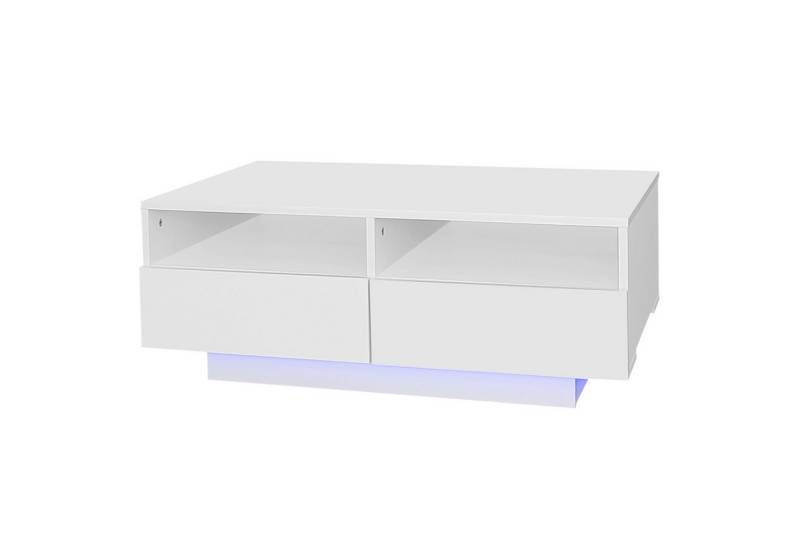 BlingBin Couchtisch mit LED-Beleuchtung, Sofatisch, Wohnzimmertisch (1er Set, 1-St., LED Hochglanz Couchtisch mit 4 Schubladen), mit 16 Farben LED Lichter für Wohnzimmer Schlafzimmer, USB, weiß von BlingBin