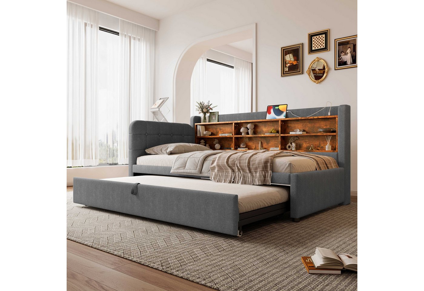 BlingBin Daybett Tagesbett Kinderbett Schlafsofa (1 tlg), ausziehbar auf 180x200cm mit mehrere Aufbewahrungsfächern von BlingBin