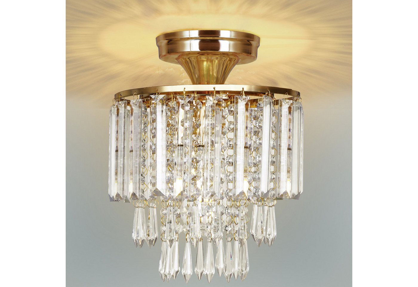 BlingBin Deckenleuchte Kristall Kronleuchter E27 Fassung Deckenlampe, Ø23cm, Kristall Deckenleuchte Gold, ohne Leuchtmittel, ohne Glühbirne, Halb bündig montiert Deckenlampe für Esszimmer Wohnzimmer Schlafzimmer von BlingBin