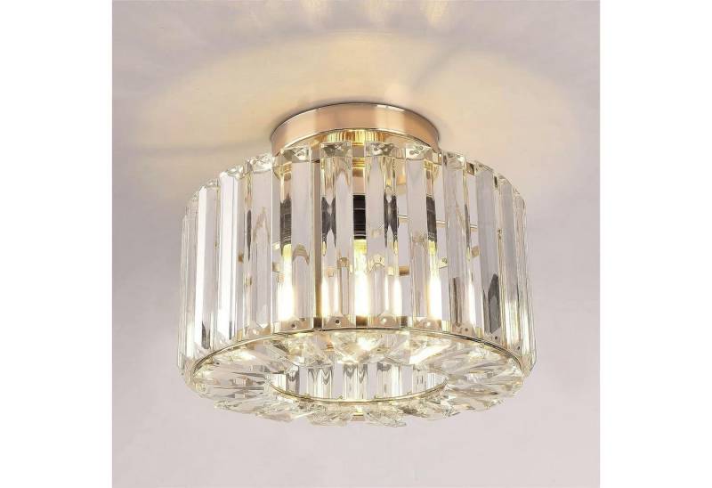 BlingBin Deckenleuchte Kristall Kronleuchter Rund Lampenschirm E27 Fassung Deckenlampe Ø23cm, Geeignet für Räume von 10–15 m², ohne Leuchtmittel, Pendelleuchte für Küche Wohnzimmer Schlafzimmer, Gold von BlingBin