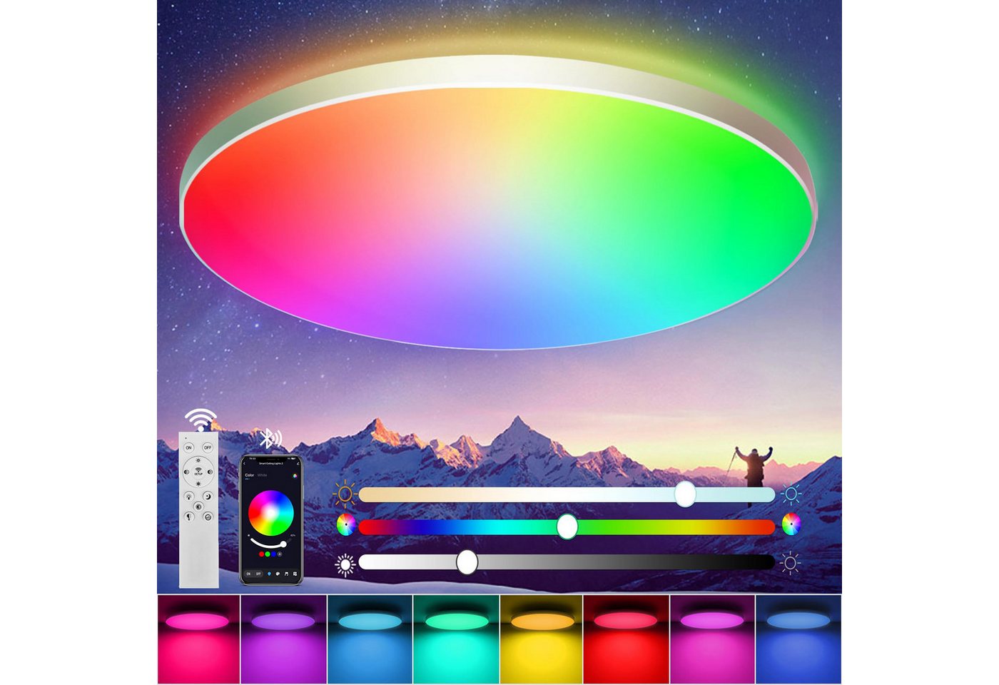 BlingBin Deckenleuchte LED Deckenlampe Wohnzimmerlampe, Ø30 cm, mit APP-Steuerung und Fernbedienung, LED fest integriert, RGB,Kaltweiß/Naturweiß/Warmweiß BlingBin Deckenleuchte LED Deckenlampe Wohnzimmerlampe, Ø30 cm, mit APP-Steuerung und Fernbedienung, LED fest integriert, RGB,Kaltweiß/Naturweiß/Warmweiß von BlingBin