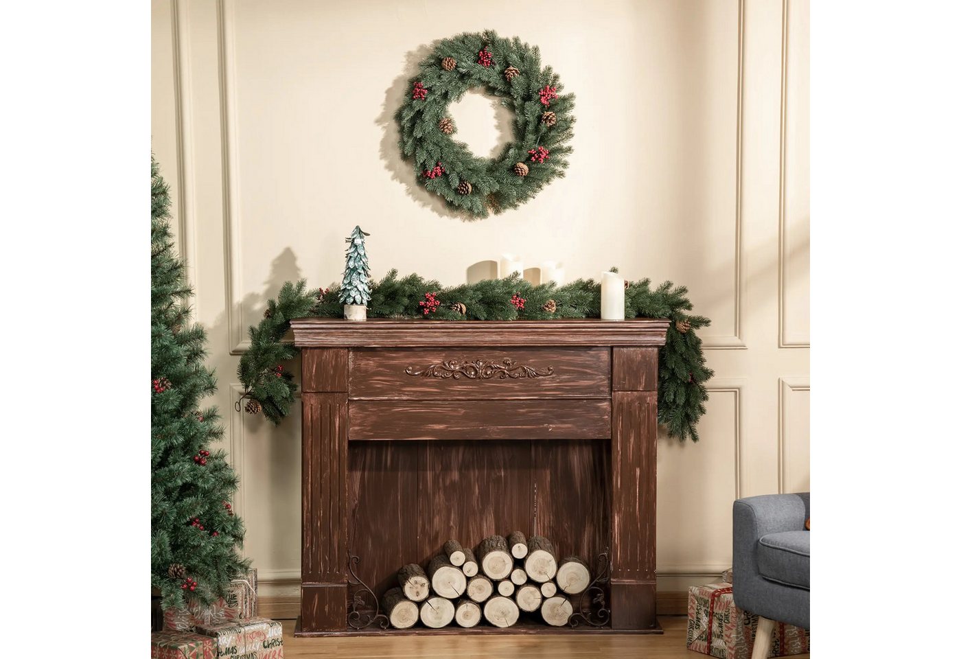 BlingBin Dekokranz Künstlicher Weihnachtskranz Türkranz Tannenkranz, Rückseite mit aufhänge Öse,PE,Grün,Ø60 x 8 cm BlingBin Dekokranz Künstlicher Weihnachtskranz Türkranz Tannenkranz, Rückseite mit aufhänge Öse,PE,Grün,Ø60 x 8 cm von BlingBin