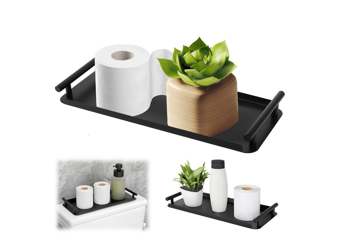 BlingBin Dekotablett Toilettenpapierkorb Badezimmertablett Metall Deko Tablett mit Griff (Kosmetiktablett aus Kohlenstoffstahl, 1 St., 35.5*14.7*3.2cm), Kosmetik Ablageschale für Wohnzimmer Küchenspüle Badewanne von BlingBin