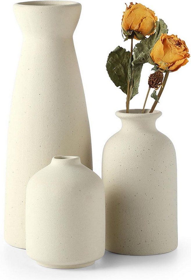 BlingBin Dekovase 3 Stück Keramik Vasen Deco Vasen für Pampasgras Getrocknete Blumen (1 Set, 3 St., 26 x 21,5 x 11 cm), Vasen Deko Tisch Bücherregal, Bauernhaus rustikale Kaminsims von BlingBin