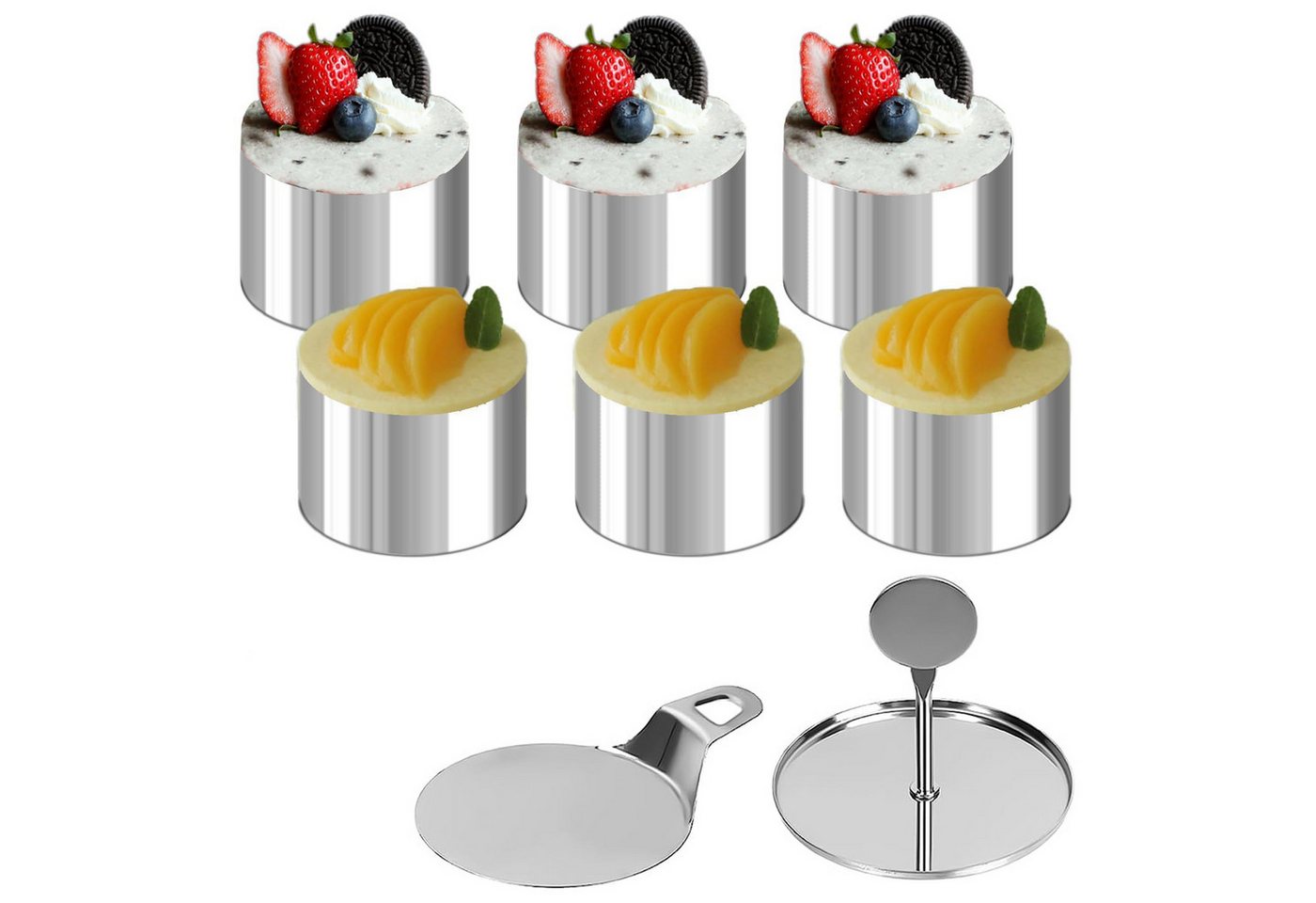 BlingBin Dessertschale Dessertringe Edelstahl Speiseringe 8cm Burgerringe Lebensmittel Presse, Edelstahl, (1er Set, 8-tlg), für eine Mini Kuchenform rund - verwendbar auch als Brötchen Backform von BlingBin
