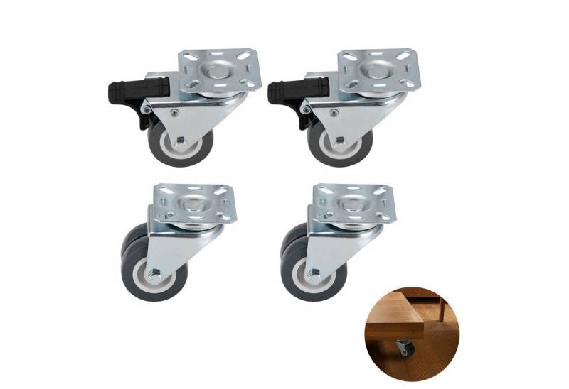 BlingBin Doppelrolle Möbelrolle Rollendurchmesser 50 mm, Tragkraft 320 Kg, (4 Stück, 4-St., 4* Räder), 2x Lenkrolle + 2x Lenkrolle mit Totalfeststeller, Tragkraft 80kg/Rolle von BlingBin