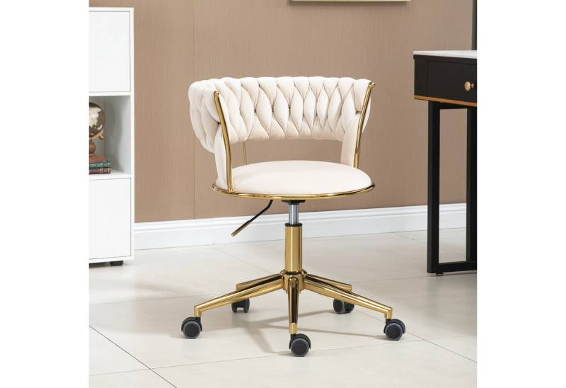 BlingBin Drehstuhl Bürostuhl Wohnzimmerstuhl (mit Edelstahlbasis und 5-Rädern,rehbar 360°,verstellbare Höhe, 1 St), 62×62×67–77 cm,Samt,ausgehöhltes Rückendesign von BlingBin