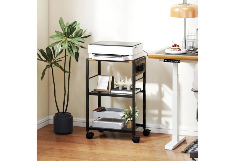 BlingBin Druckertisch mit Rolle Druckerständer mit 3-Ebene, Druckerhalter,Druckerwagen (1er Set, 1-St., 42cm x 28cm x 64,5cm), Druckerhalter Druckerwagen für Büro Office Fax Scanner von BlingBin