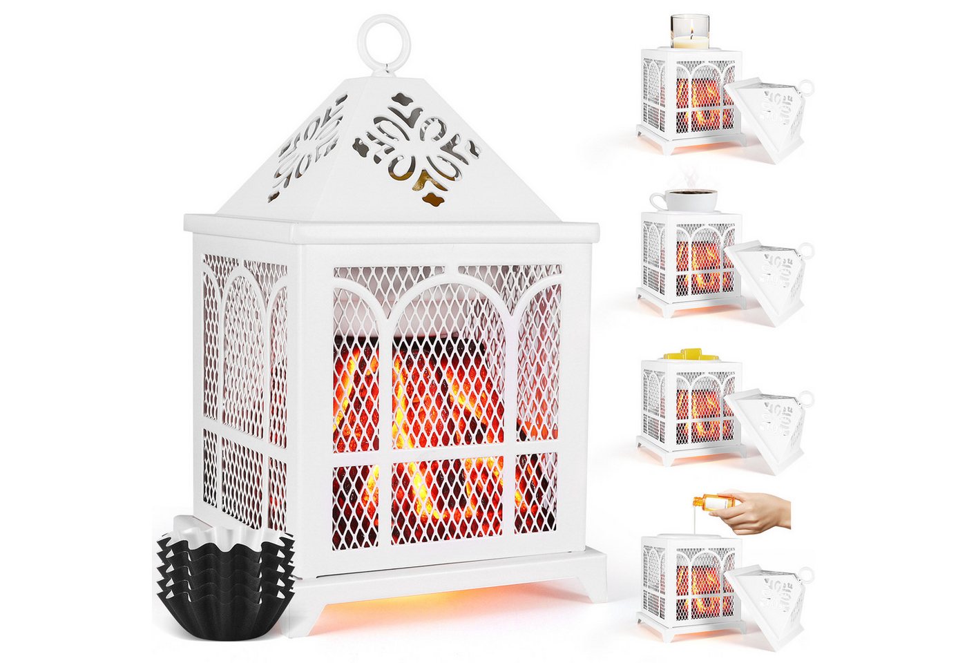 BlingBin Duftlampe 4 in 1 Elektrisch Duftlampe für Duftwachs, Kerze & Duftöl (1er Set, 1 St., 1 tlg), Kamin Duftlampe für Wachs mit Timer für Duftwachs und Tarts von BlingBin