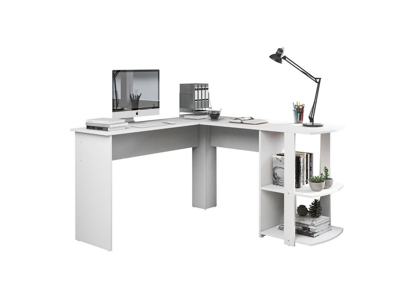 BlingBin Eckschreibtisch Schreibtisch Arbeitstisch Computertisch (1-St., L-förm Eckschreibtisch mit 2 Ablagen), H75/B140/L140 CM Weiß von BlingBin