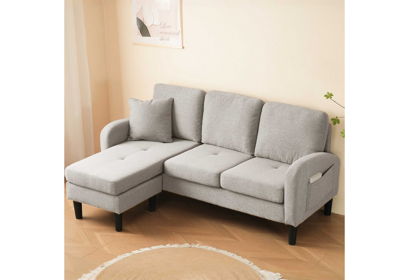 BlingBin Ecksofa L-förmiges Sofa 3-Sitzer mit Chaiselongue, Flexibel kombinierbares Sofa aus atmungsaktivem Baumwoll-Leinen 1 Teile, robustem Gestell und komfortabler Polsterung für Wohnungen und Büros von BlingBin
