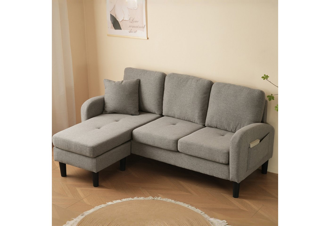 BlingBin Ecksofa L-förmiges Sofa 3-Sitzer mit Chaiselongue, Flexibel kombinierbares Sofa aus atmungsaktivem Baumwoll-Leinen 1 Teile, robustem Gestell und komfortabler Polsterung für Wohnungen und Büros von BlingBin