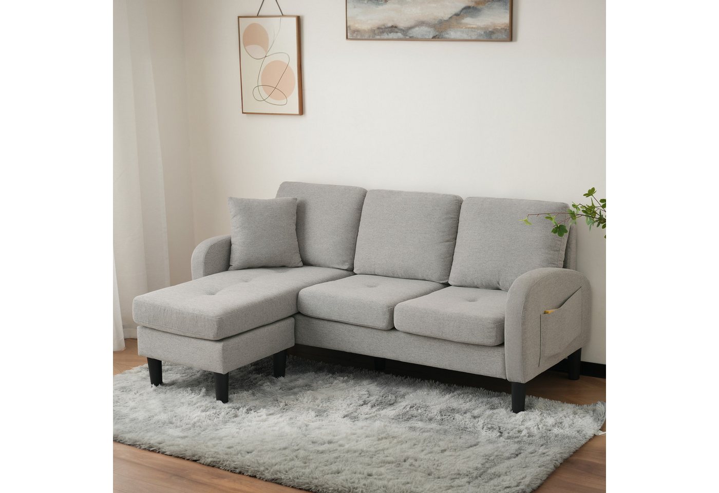 BlingBin Ecksofa L-förmiges Sofa 3-Sitzer mit Chaiselongue, Flexibel kombinierbares Sofa aus atmungsaktivem Baumwoll-Leinen 1 Teile, robustem Gestell und komfortabler Polsterung für Wohnungen und Büros von BlingBin