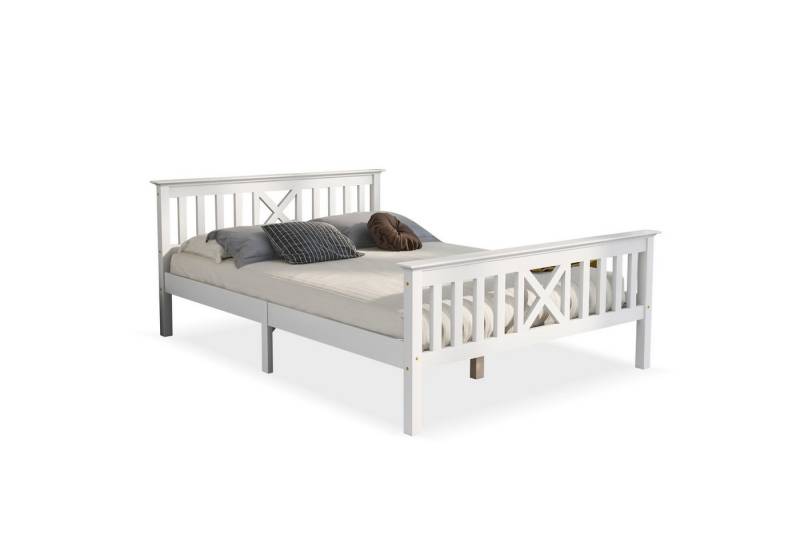 BlingBin Einzelbett Jugendbett (Holzbett aus Bettgestell mit Lattenrost Weiß), mit Lattenrost 140x200cm, Kiefer von BlingBin