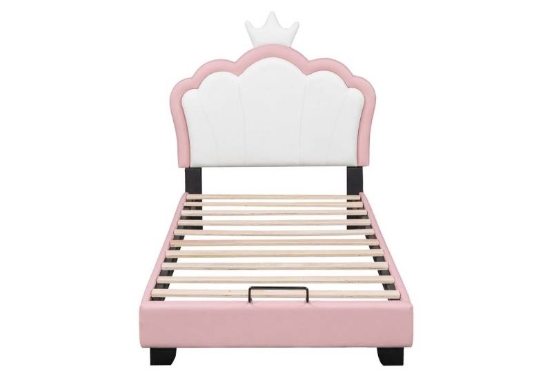 BlingBin Einzelbett Kinderbett Polsterbett (1-tlg., mit Lattenrosten und Rückenlehne), Mädchenbett mit Kronenformung von BlingBin
