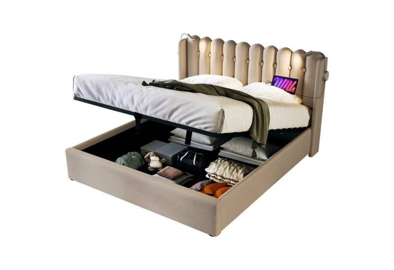 BlingBin Einzelbett Polsterbett (1-tlg., Ladefunktion und Bettkasten, mit Leselicht), 2 USB-Ladeanschlüsse, mit lattenrost, mit Matratze von BlingBin