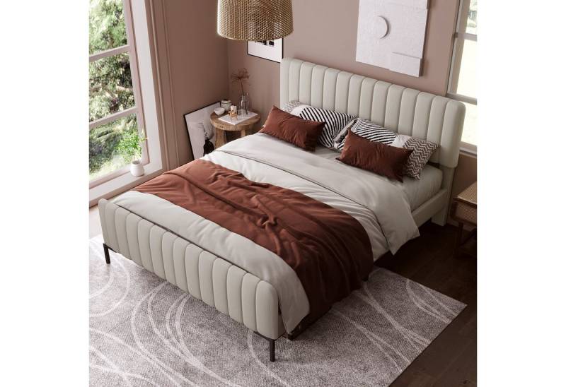 BlingBin Einzelbett Polsterbett Doppelbett (1-tlg., mit Lattenrost, Grau-Beige), Verstellbares Kopfteil, 180 x 200 cm von BlingBin