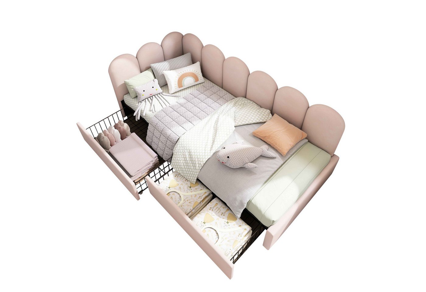 BlingBin Einzelbett Polsterbett Stauraumbett Tagesbett 90×190/200cm (1-tlg., Samt Daybett mit Schubladen), Schlafsofa 90x190cm, Lattenrost, Rosa von BlingBin