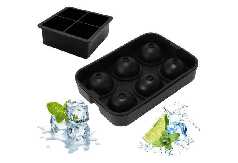 BlingBin Eiswürfelform Eiswürfelbehälter Silikon Große Eiskugel-Maker – einfach zu lösen, (1er Set 2-tlg), Eiswürfelformen, Eiswürfelform für Cocktails, Whiskey-Partikel, Saft von BlingBin