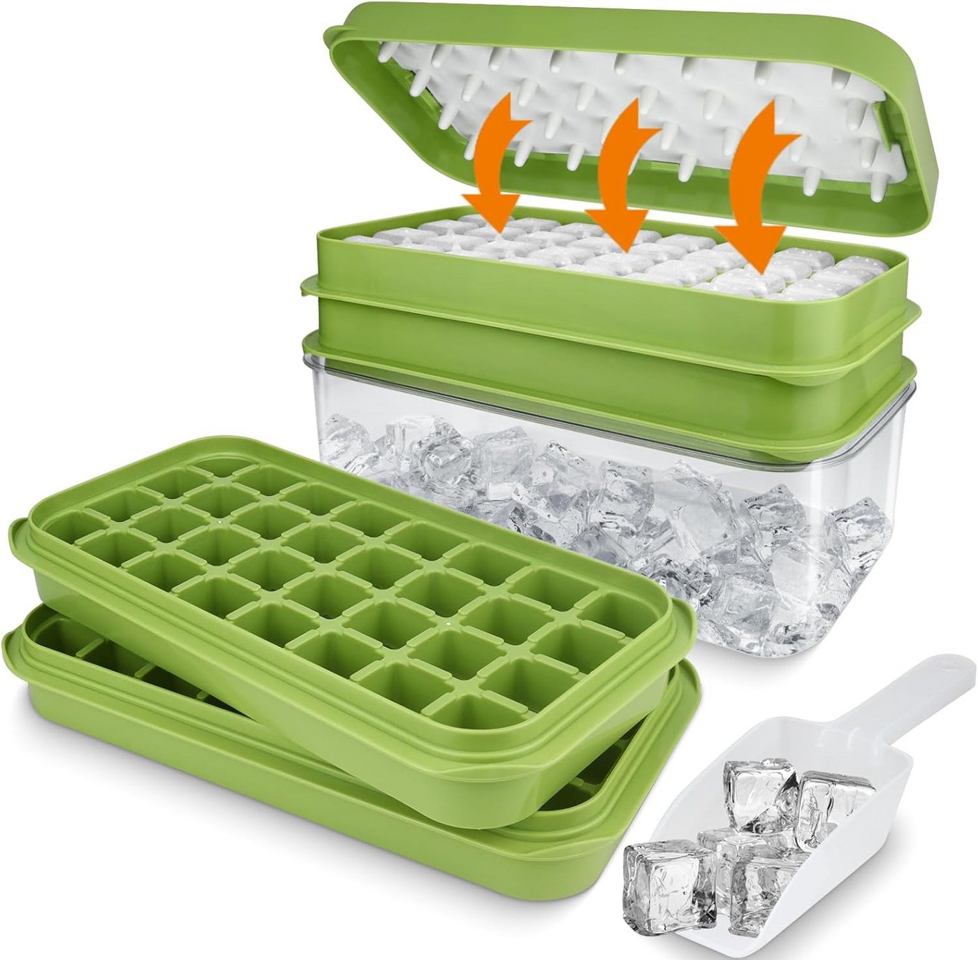 BlingBin Eiswürfelform Eiswürfelschale Eiswürfel Eiswürfelbehälter mit Deckel und Behälter, (1er Set 1-tlg), Eiswürfelmacher für Cocktails Getränke Party und Kühlung von BlingBin