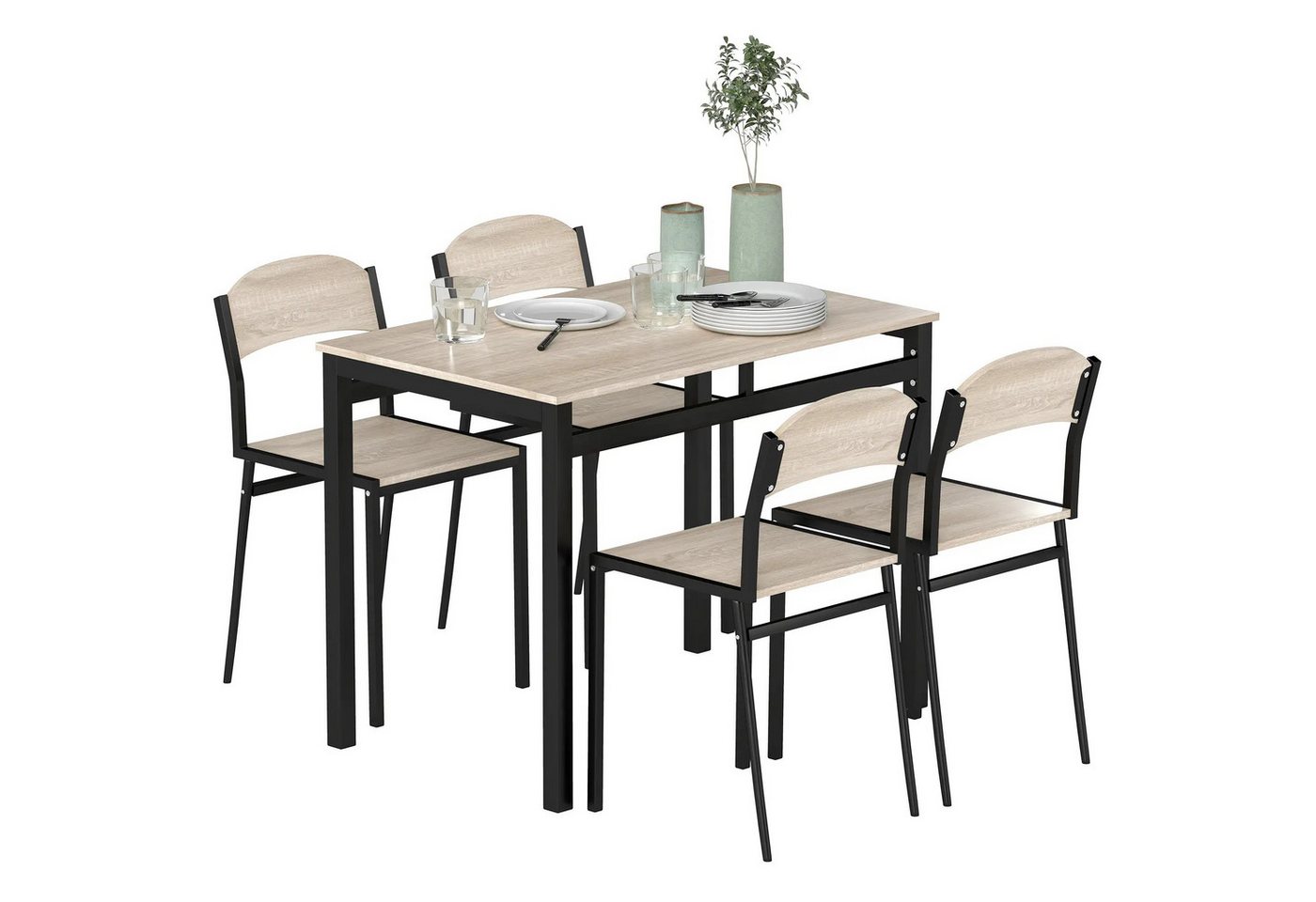 BlingBin Essgruppe 5-Teilig 100 x 63 cm Esstisch mit 4 Stühlen Rechteckig Esszimmergruppe, (1er Set, 5-tlg., 5-teilige Essgruppe), Modern Küchentisch Set für kleine Raum, Esszimmer, Küche von BlingBin