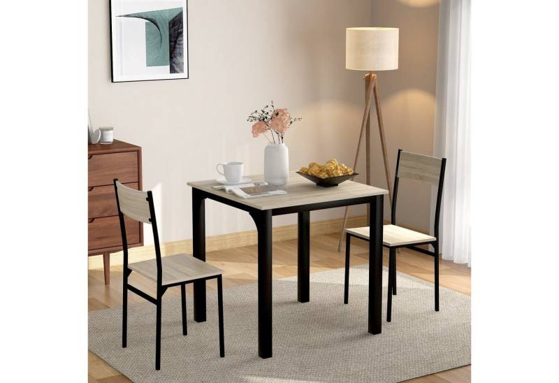 BlingBin Essgruppe Sitzgruppe essgruppe Esstisch mit 2 Stühlen (Set, 3-tlg), (3-tlg., für Balkon, Esszimmer, Wohnzimmer, natürliche), Platzsparende Stapelstühle von BlingBin