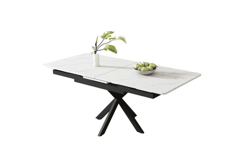 BlingBin Esstisch Automatisch Ausziehbarer Esstisch, L150/180 x B70 x H76 cm (1er Set, 1-St., Rechteckiger Esstisch, Kaffee-Freizeittisch, Kreuzbein-Design), Erweiterbarer Esstisch für Esszimmer, Zementmuster, Schwarz & Weiß von BlingBin