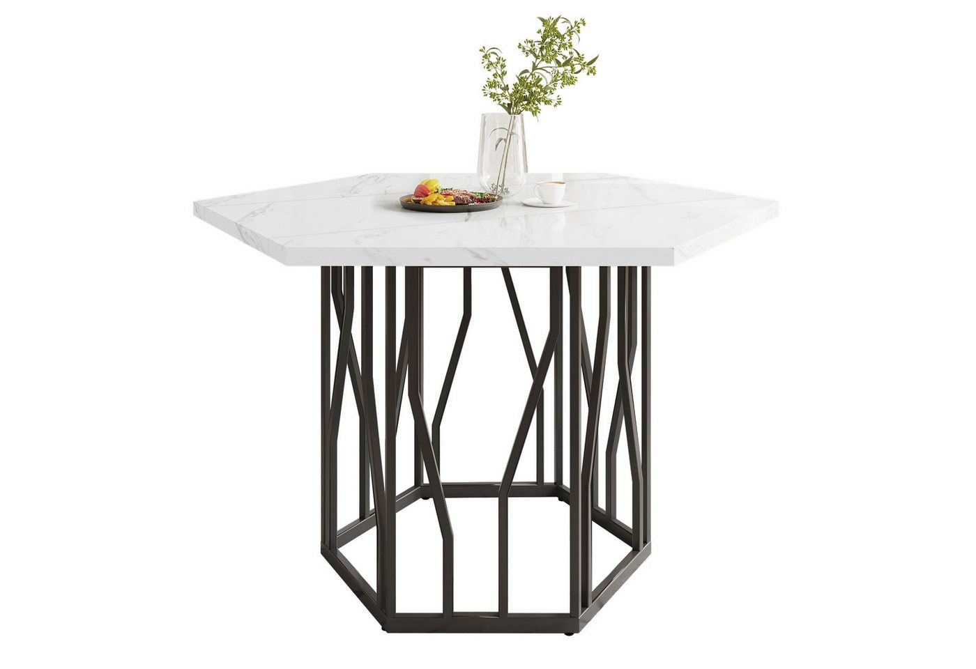 BlingBin Esstisch Couchtisch, Moderner sechseckiger Marmor-Esstisch (1er Set, 1-St., 115,5x100x80cm), Metallzweig Gestell, Couchtisch, für Esszimmer und Wohnzimmer von BlingBin