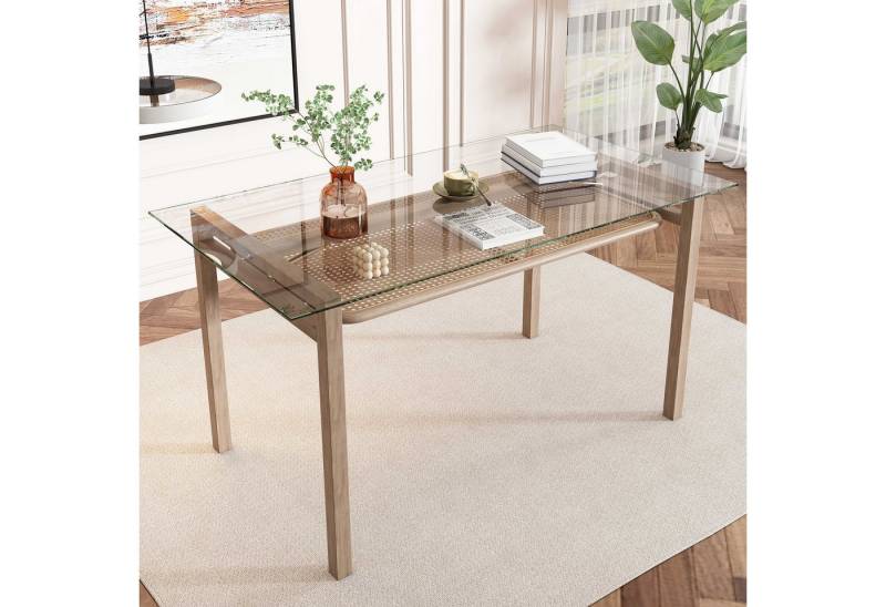 BlingBin Esstisch Kaffee-Freizeittisch (1-St., 110*65*74), Tischplatte aus gehärtetem Glas, Rattan-Design, Esstisch mit Stauraum von BlingBin
