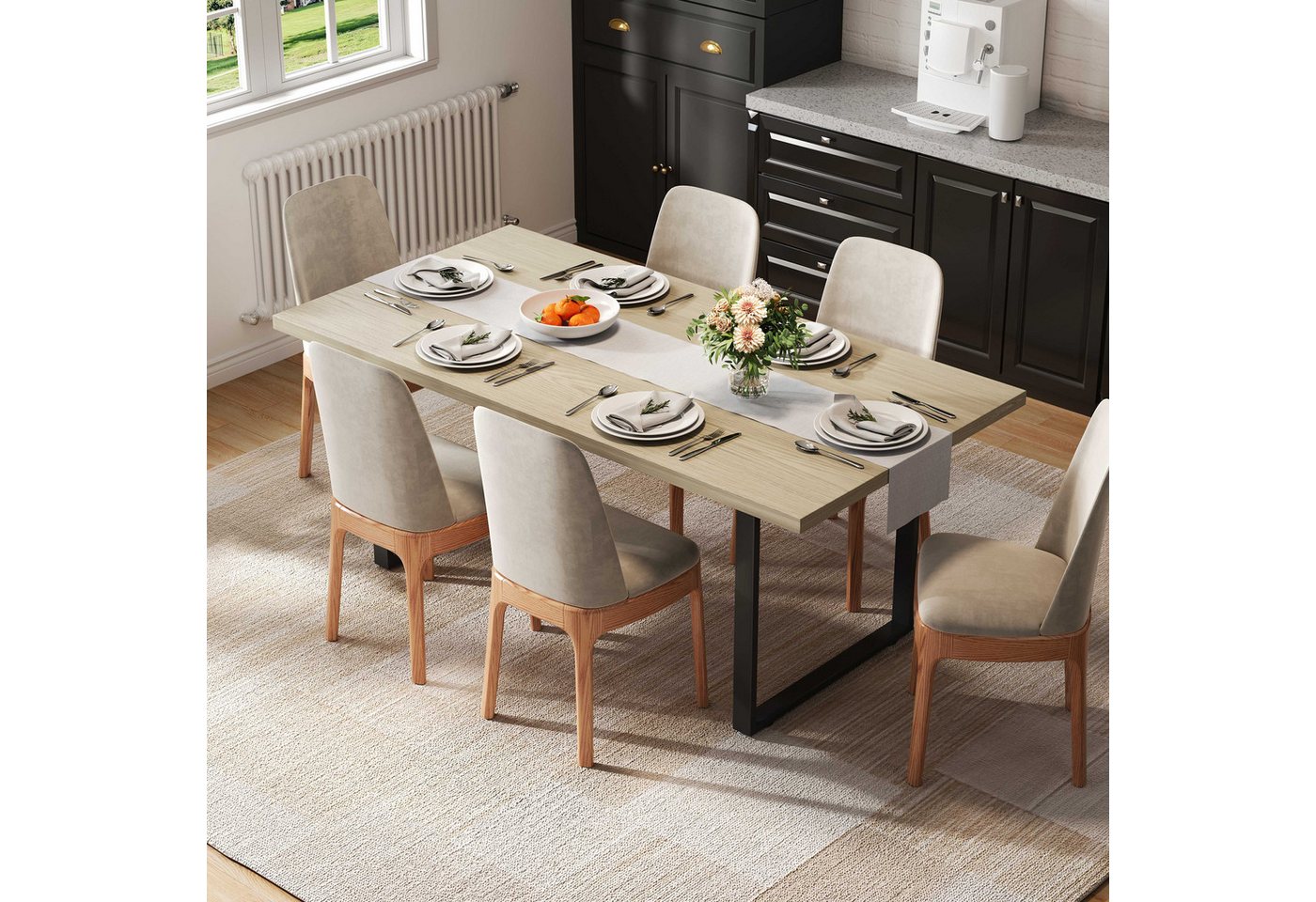 BlingBin Esstisch Küchentisch Wohnzimmertisch (industrial-style dining table for 6-8 people, 1-St., featuring a sturdy metal frame and light-coloured finish), 160×80×75cm, Holzfarbe,Robust, stable, water-resistant von BlingBin