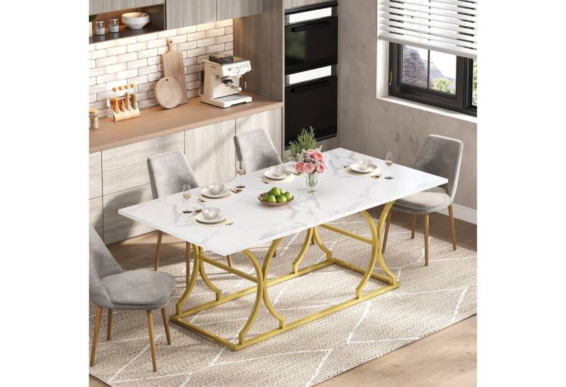 BlingBin Esstisch Modernes Marmoroptik-Tisch, Küchentisch für 8–10 Personen (2,5cm Dicke Tischplatte, Wasserfest und Kratzfest, Goldfarbene Metallbeine mit Verstellbaren Gleitern, 1-St., Abmessungen: 200 x 80 x 76cm, Tragendes Gewicht: 60KG), Geeignet für Wohnzimmer und Essbe, MDF, Weiß und Gold BlingBin Esstisch Modernes Marmoroptik-Tisch, Küchentisch für 8–10 Personen (2,5cm Dicke Tischplatte, Wasserfest und Kratzfest, Goldfarbene Metallbeine mit Verstellbaren Gleitern, 1-St., Abmessungen: 200 x 80 x 76cm, Tragendes Gewicht: 60KG), Geeignet für Wohnzimmer und Essbe, MDF, Weiß und Gold von BlingBin
