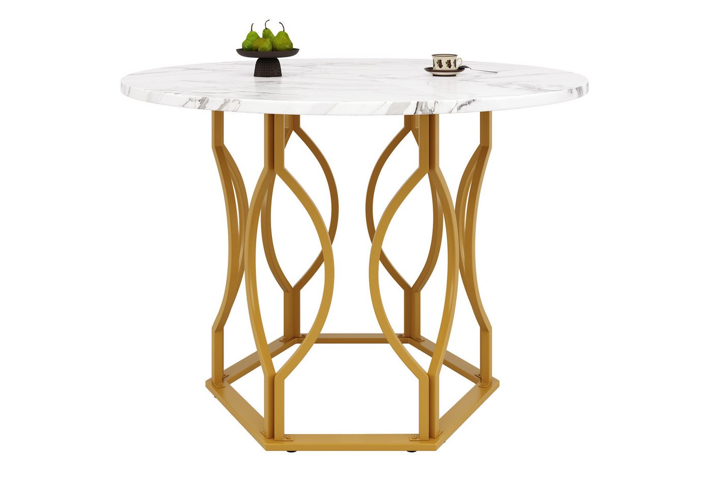 BlingBin Esstisch Runder Esstisch, Küchentisch (Tisch, 1-St., 100×100×76cm, Runder Kaffeetisch für 4), für Esszimmer,Wohnzimmer,Metall Tischbeine,MDF marmorierte Tischplatte von BlingBin