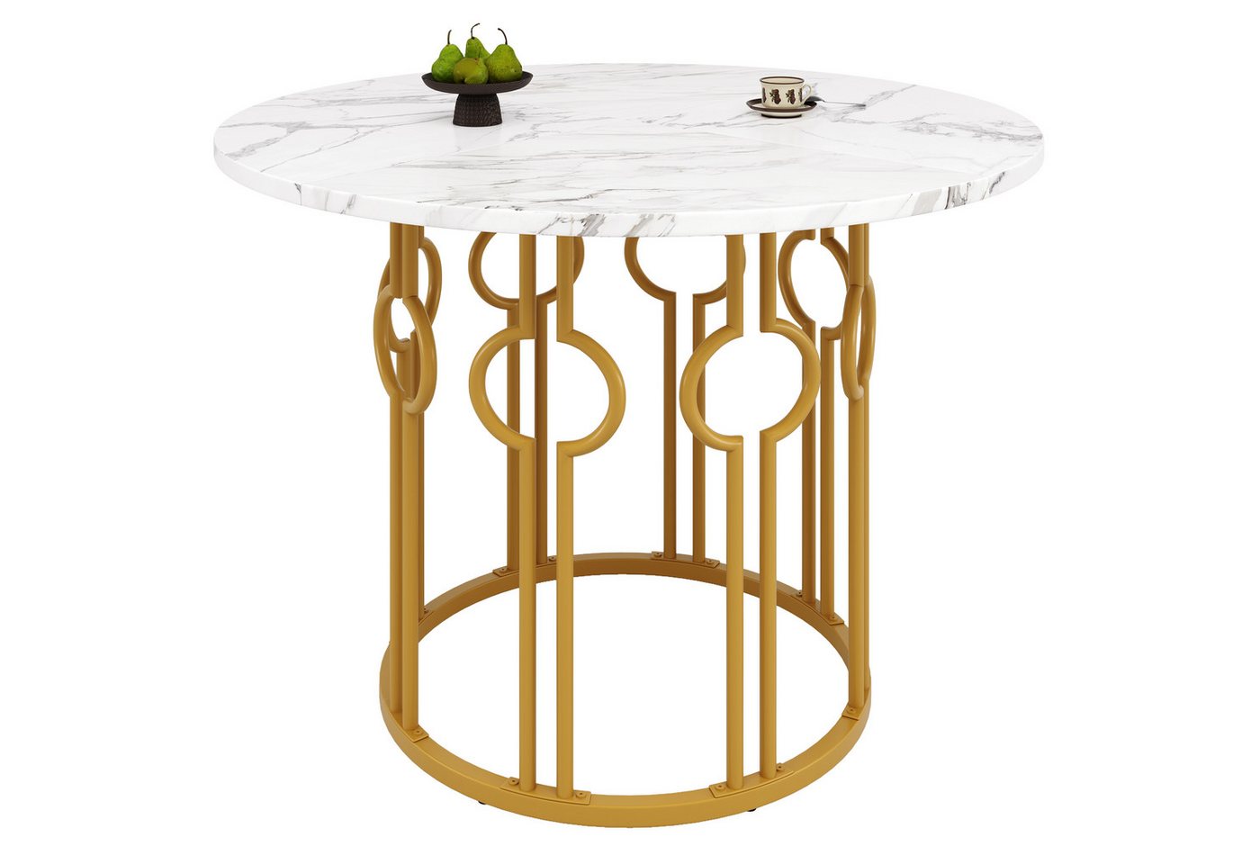 BlingBin Esstisch Runder Esstisch, Küchentisch (Tisch, 1-St., 100×100×76cm, Runder Kaffeetisch für 4), für Esszimmer,Wohnzimmer,Tischbeine aus Metall, MDF-Marmor Tischplatte von BlingBin