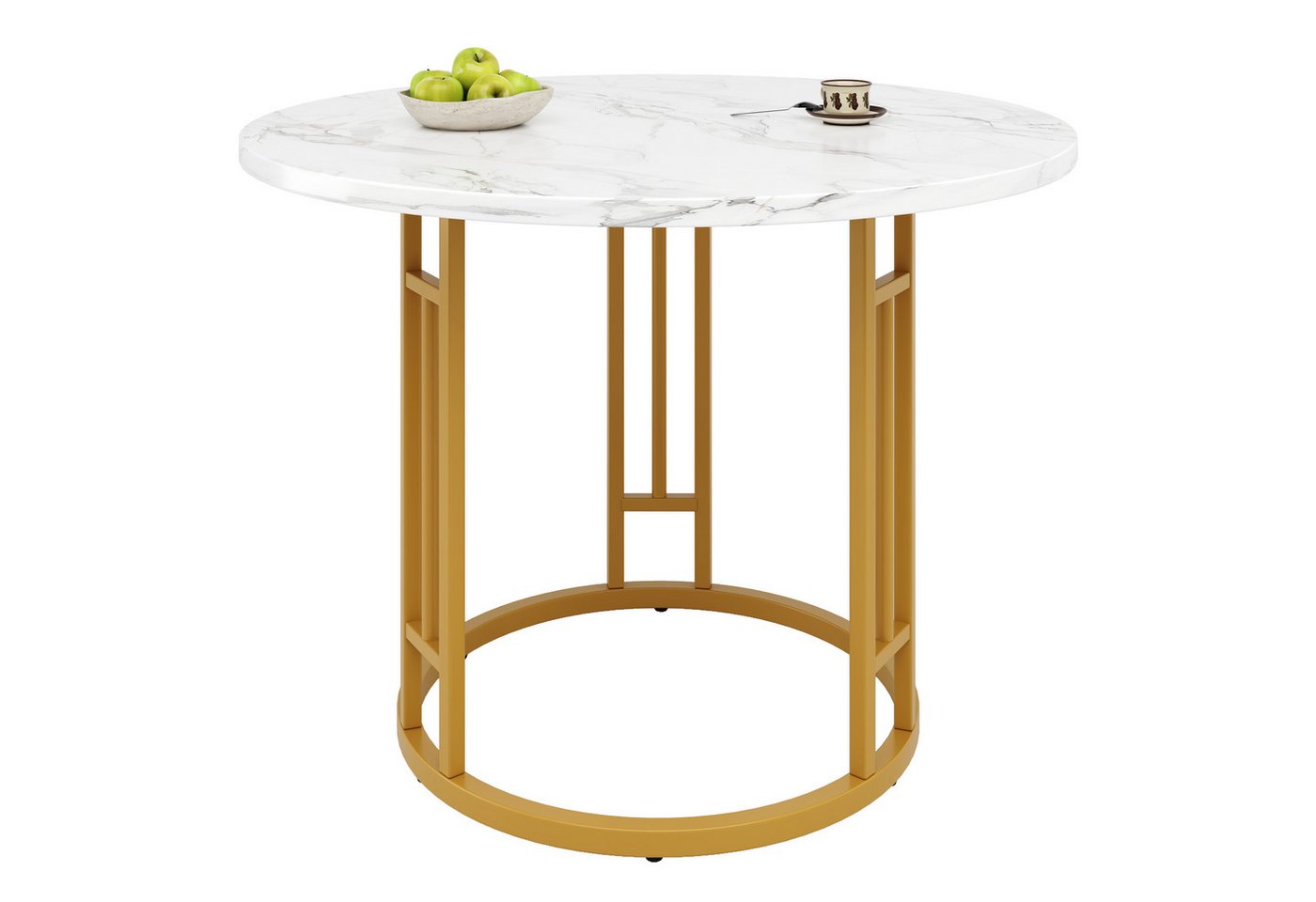 BlingBin Esstisch Runder Esstisch, Küchentisch (Tisch, 1-St., 80×80×76cm, runder Couchtisch für 4 Personen), für Esszimmer, Wohnzimmer, Metall Tischbeine, Tischplatte aus MDF von BlingBin