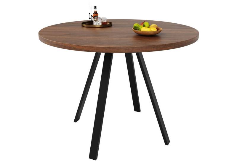 BlingBin Esstisch Runder Küchentisch für 4 Personen, Ø80 cm (Schreibtisch, 1-St., 80×80×75cm), Tischbeine aus Metall,Walnussfarbener Schreibtisch und schwarze Beine von BlingBin