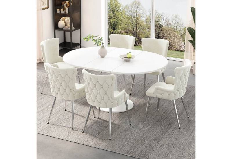 BlingBin Esszimmerstuhl 2/4/6 x Esszimmerstühle mit mit vier silberfarbenen Metallstützbeinen (6 Stück, 6 St), Stuhlbezug aus Samt,Bequem und Atmungsaktiv für Wohnzimmer von BlingBin