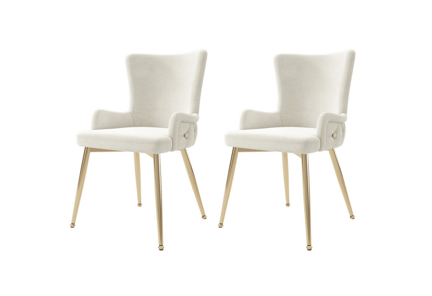 BlingBin Esszimmerstuhl 2 Stück Samt-Esszimmerstuhl mit vier goldfarbenen Metallstützbeinen (2er Set, 2 St), luxuriöser Wohnzimmer-Schlafzimmer-Loungesessel, Beige von BlingBin